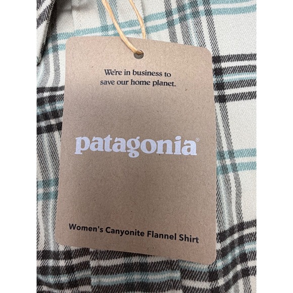 Patagonia Women's Canyonite Flannel Shirt XL Plaid Tan Teal Performance Stretch - Picture 6 of 7